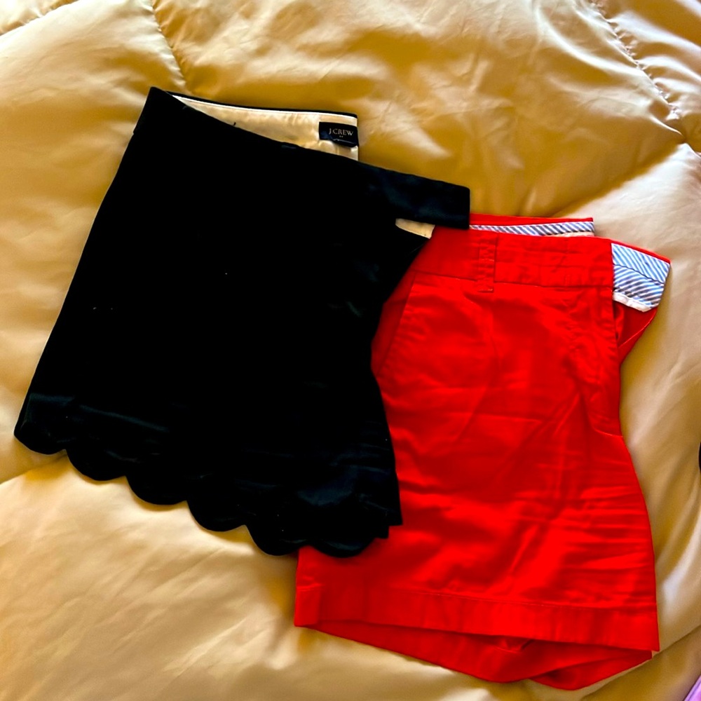 J. Crew Black Scallop Hem Skort & Bright Red Tailored Shorts